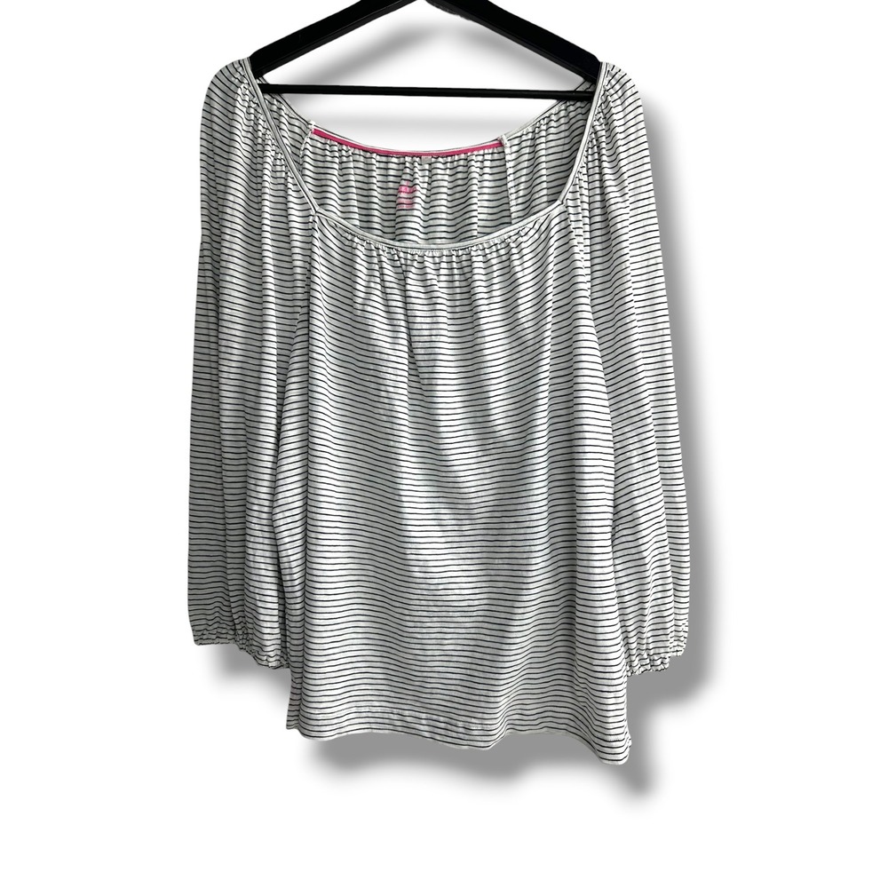Boden‎ Womens Navy White Striped Square Neck Long Sleeve Cotton Top XL T0945